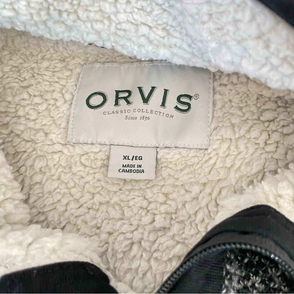 Orvis Classic Collection Men’s XL Gray Sherpa-Lined Quarter Zip Pullover Sweater
